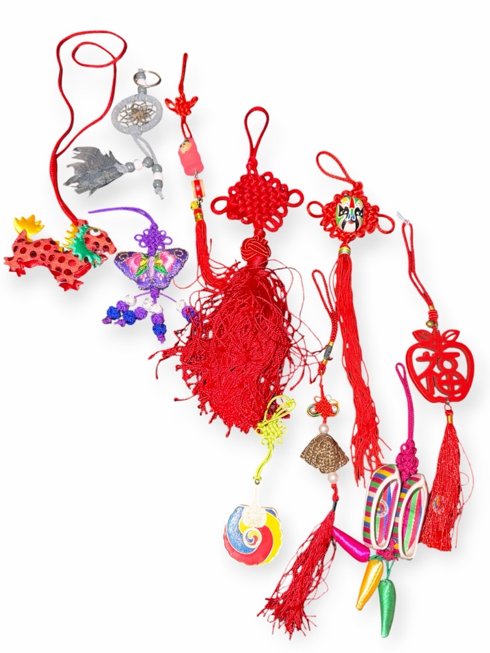 VTG Asian Good Luck Charm/Ornament Lot- Chinese Knots & Korean Norigae Tassels